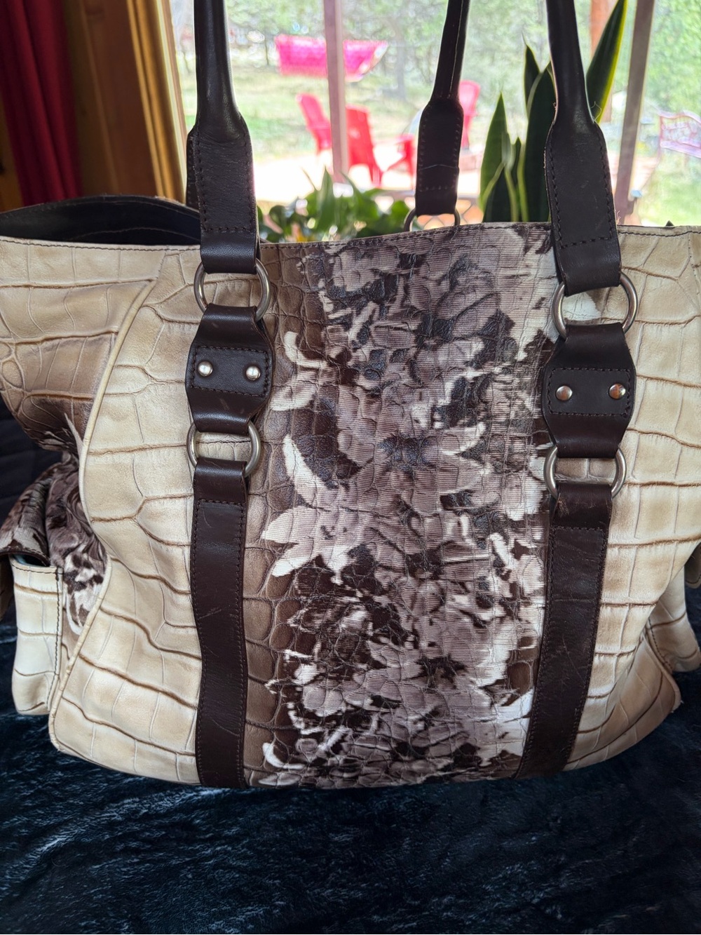 Italian designer, Genuine Leather Shoulder Bag - Brown and tan